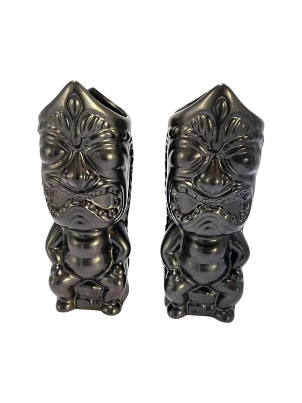 Tiki  Mug OMC OTAGIRI Japan Evil Chief Gunmetal Black Lot 2 8" Tall Vintage 60s